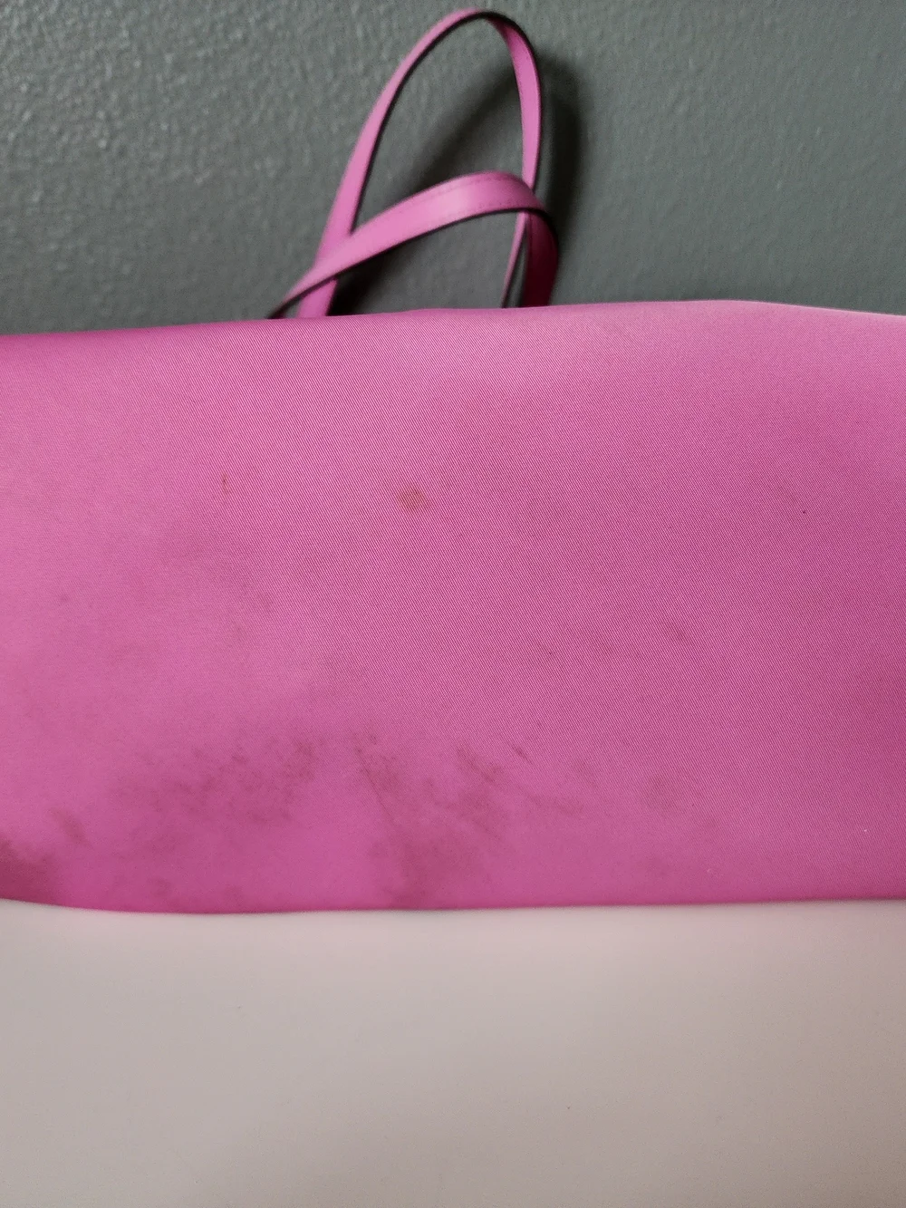 Kate Spade New York Pink Nylon Tote Shoulder Bag Zip Top Leather Handles
